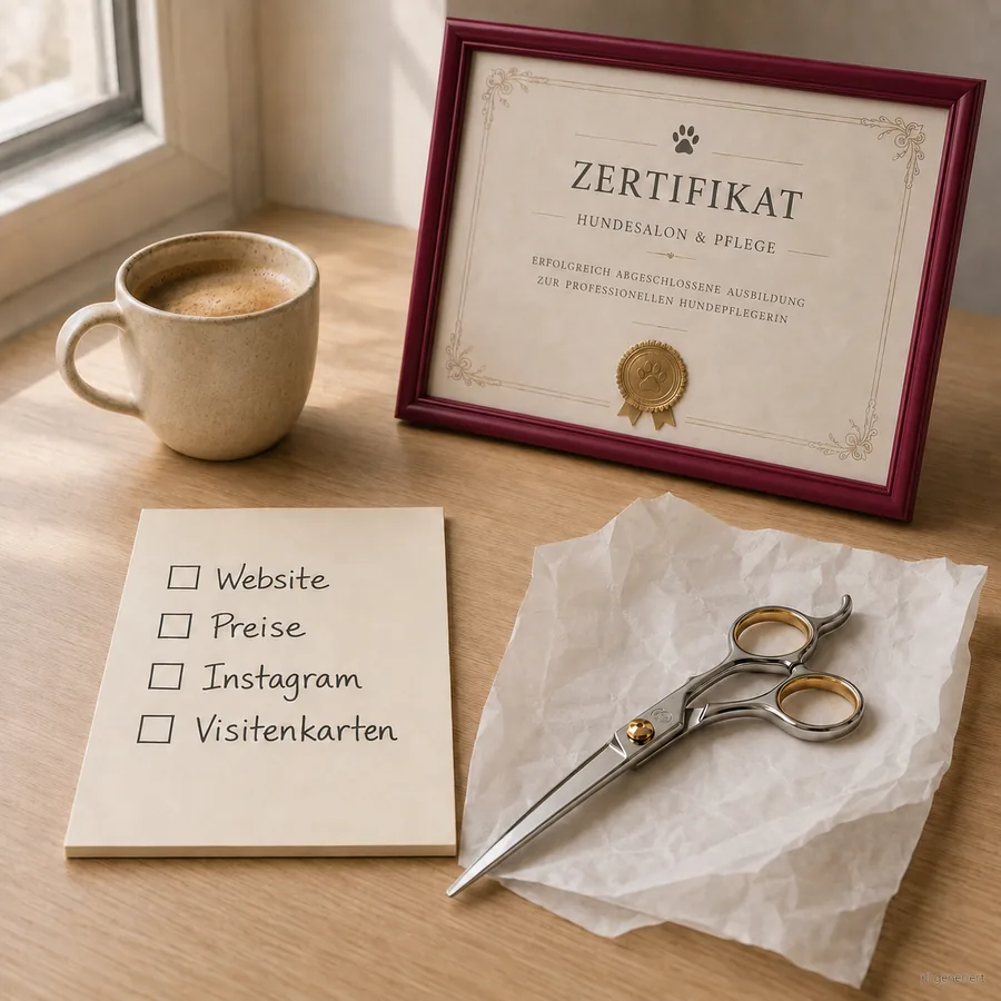 Neu eingerichteter Arbeitsplatz einer Hundefriseurin